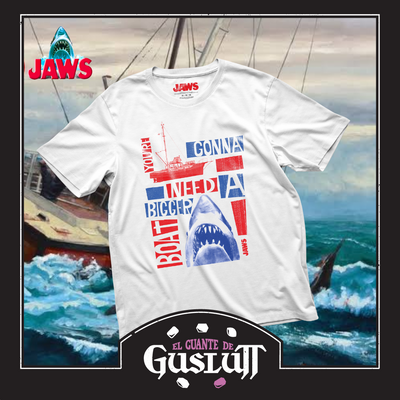Playera Jaws Bigger Boat Blanca