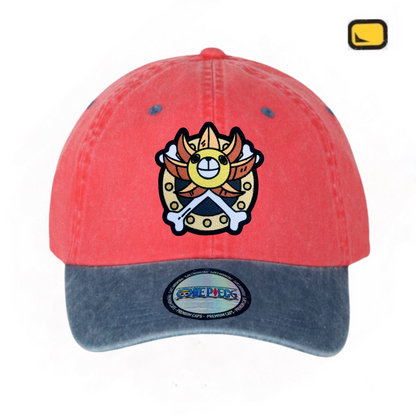 Gorra One Piece Thousand Sunny Coral/Azul Tipo Deslavada