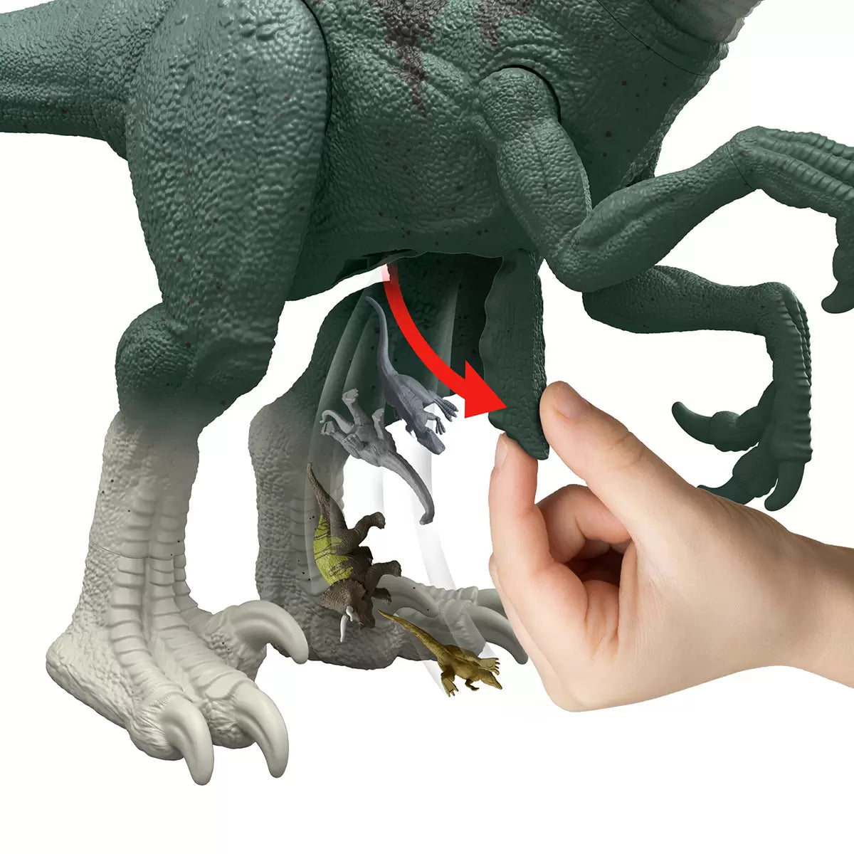 Figura Súper Colosal Jurassic World Atrociraptor con Mini Figuras