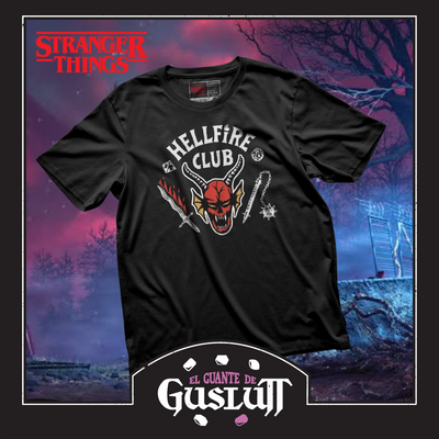 Playera Stranger Things Emblema Club Hellfire Negra