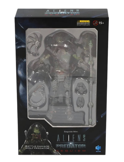 Figura Hiya Toys Aliens vs Predator Requiem Wolf Predator (Battle Damage) PX Previews Exclusive Escala 1/18