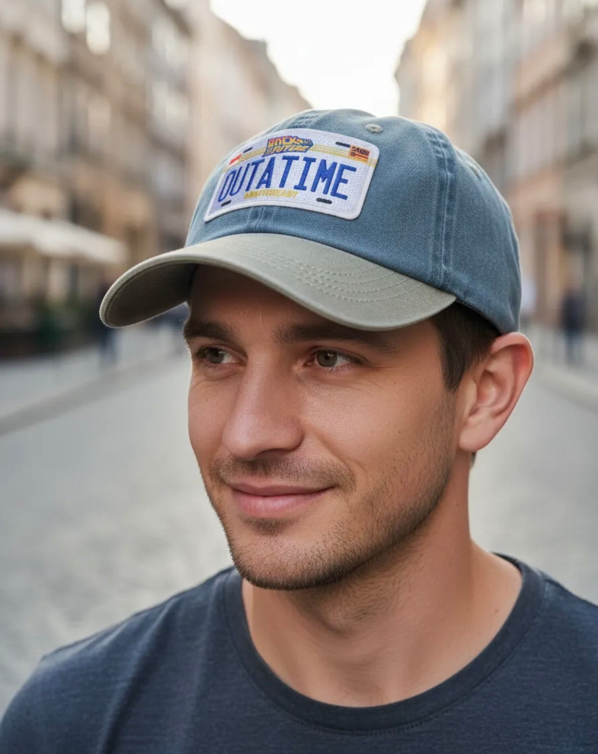 Gorra Back to the Future Outatime Azul/Beige Tipo Deslavada