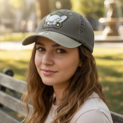 Gorra Animaniacs Pinky y Cerebro Gris/Beige Tipo Deslavada