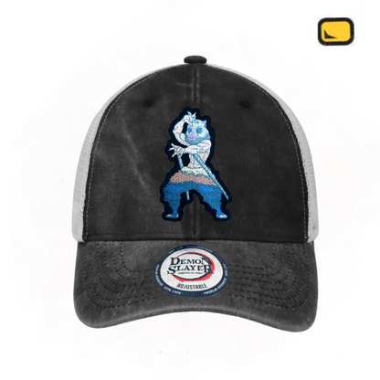 Gorra Demon Slayer: Kimetsu No Yaiba “Inosuke Hashibira” Gris-Blanca Trucker