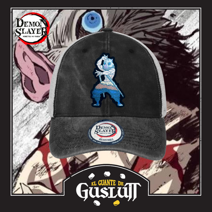 Gorra Demon Slayer: Kimetsu No Yaiba “Inosuke Hashibira” Gris-Blanca Trucker