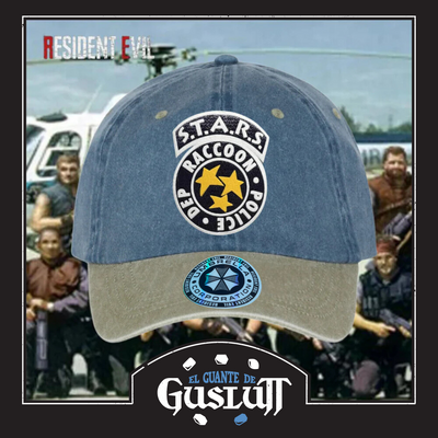 Gorra Resident Evil S.T.A.R.S. Logo Azul/Beige Tipo Deslavada