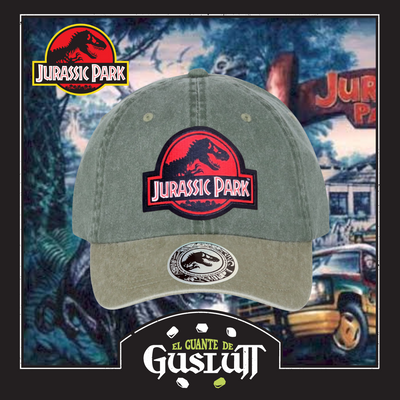 Gorra Jurassic Park Logo Clásico  Rojo Verde/Beige Tipo Deslavada