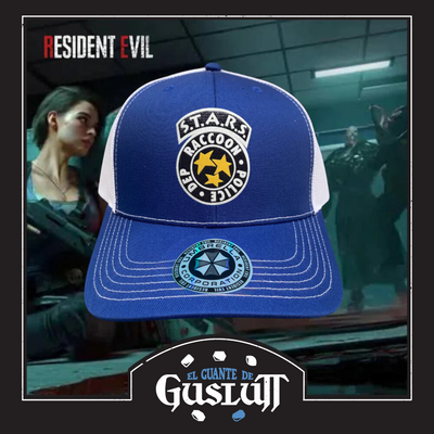 Gorra Resident Evil S.T.A.R.S. Logo Azul/Blanca Tipo Trucker Premium