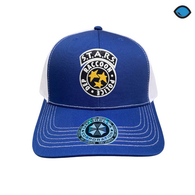 Gorra Resident Evil S.T.A.R.S. Logo Azul/Blanca Tipo Trucker Premium