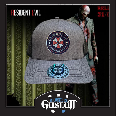 Gorra Resident Evil Umbrella Oxidized Crest Gris/Negra Tipo Trucker Premium