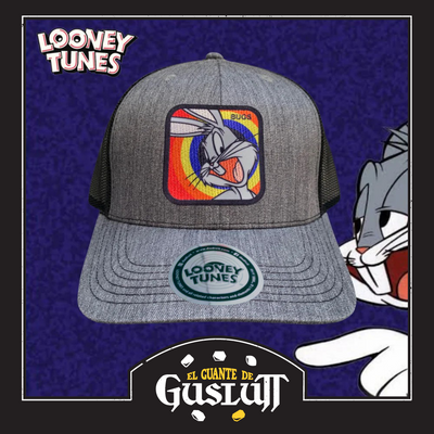 Gorra Looney Tunes Bugs Bunny Patch Gris/Negra Tipo Trucker Premium