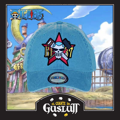 Gorra One Piece Bandera Franky Turquesa Tipo Deslavada