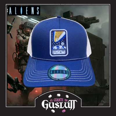 Gorra Aliens USCM Corps Logo Azul/Blanca Tipo Trucker Premium