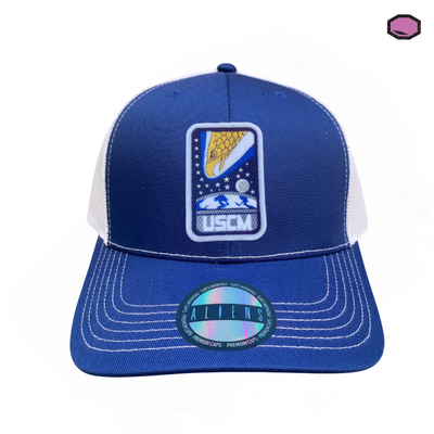 Gorra Aliens USCM Corps Logo Azul/Blanca Tipo Trucker Premium