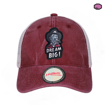 Gorra A Nightmare on Elm Street Dream Big Roja/Blanca Tipo Trucker Deslavada