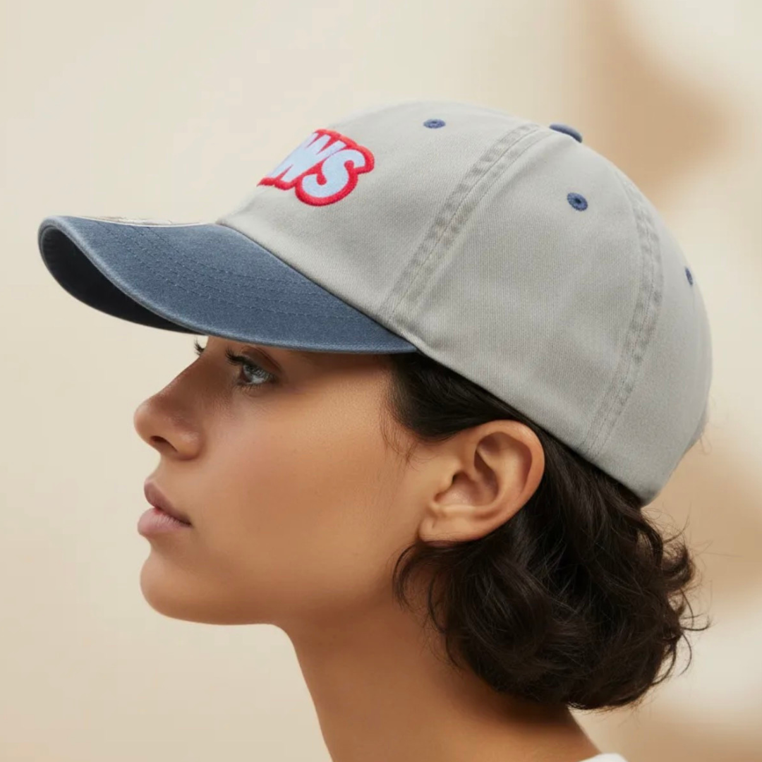 Gorra Jaws Logo Clásico Beige/Azul Tipo Deslavada