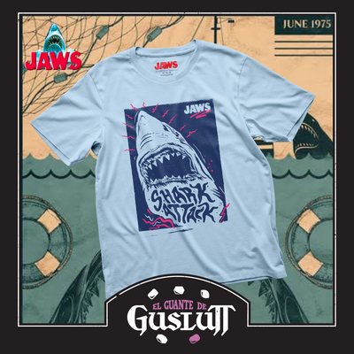 Playera Jaws Shark Attack Azul Claro