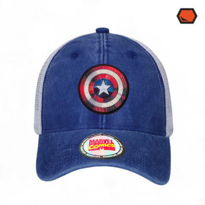 Gorra Marvel Captain America The First Avenger Azul Royal Tipo Trucker Deslavada