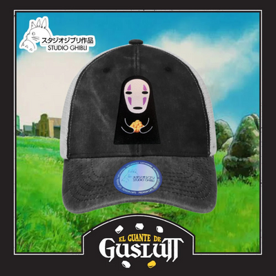 Gorra Studio Ghibli El Viaje de Chihiro Sin Rostro Gris/Blanca Tipo Trucker Deslavada