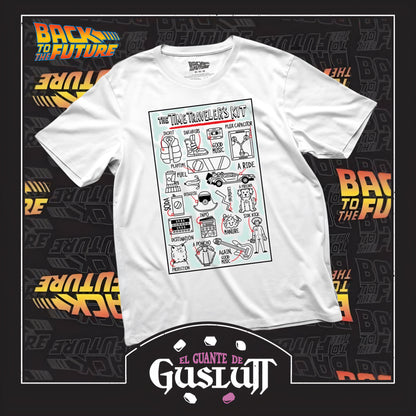 Playera Back to the Future “Time Traveler’s Kit Blanca