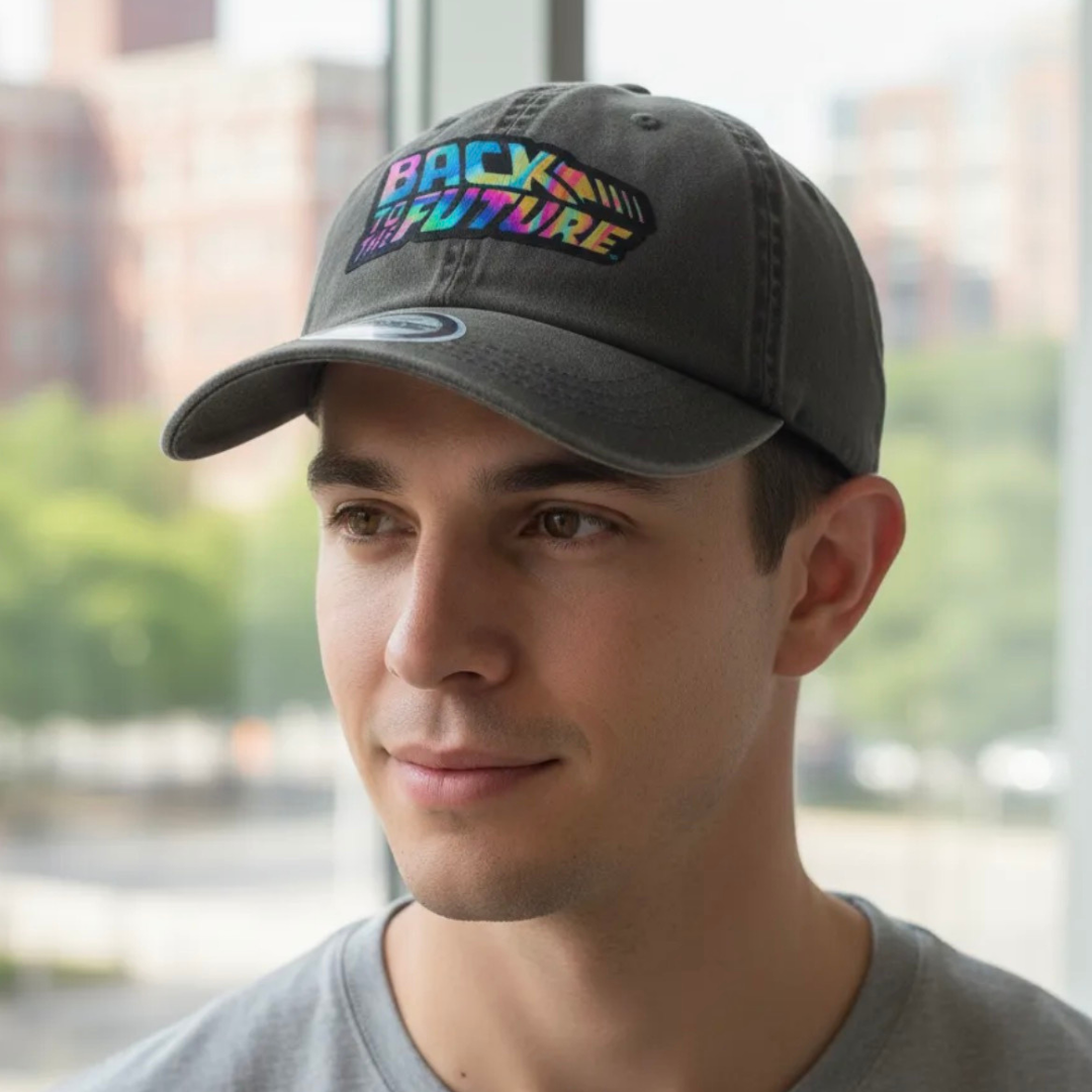 Gorra Back to the Future Logo Clásico Tornasol Gris Tipo Deslavada