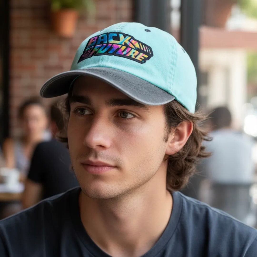 Gorra Back to the Future Logo Clásico Tornasol Menta/Gris Tipo Deslavada
