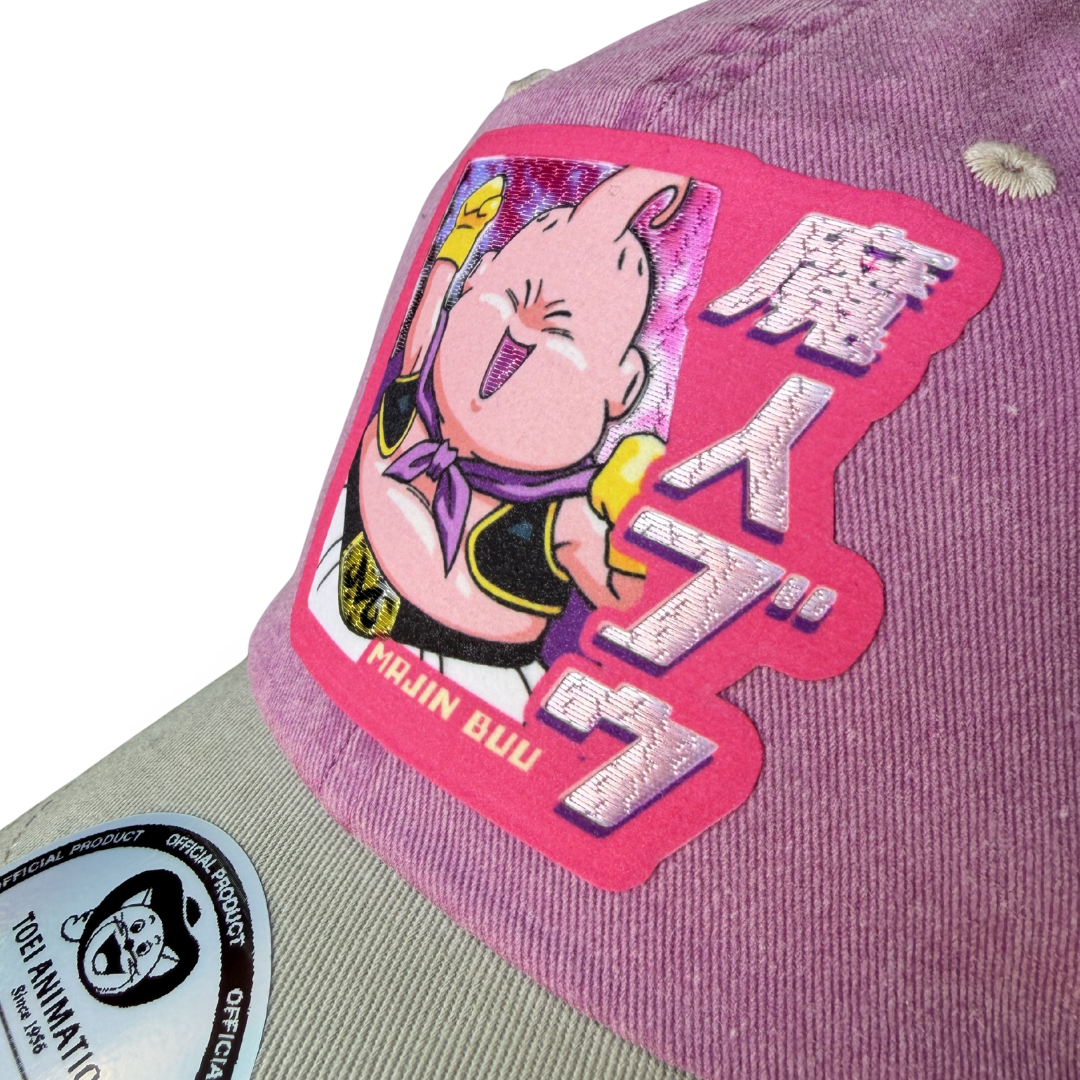 Gorra Dragon Ball Z Chibi Majin Buu Uva/Beige Tipo Deslavada