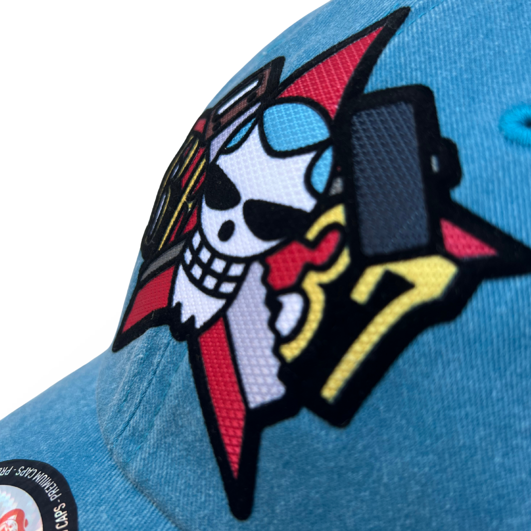 Gorra One Piece Bandera Franky Turquesa Tipo Deslavada