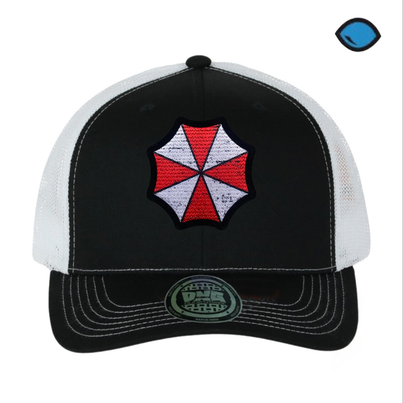 Gorra Resident Evil “Umbrella Logo” Negra-Blanca Trucker