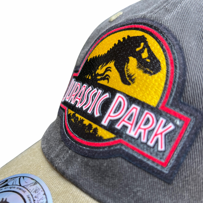 Gorra Jurassic Park Logo Clásico Amarillo Gris/Beige Tipo Deslavada