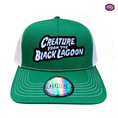 Gorra Universal Monsters Creature from the Black Lagoon Logo Clásico Verde/Blanca Tipo Trucker Premium