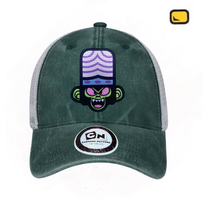 Gorra Cartoon Network The Powerpuff Girls Mojo-Jojo Verde/Blanca Tipo Trucker Deslavada