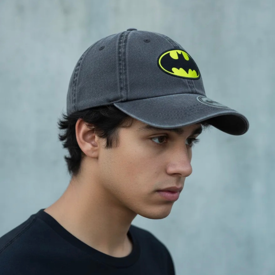 Gorra DC Comics Batman Logo Clásico Gris Tipo Deslavada