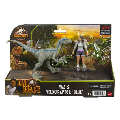 Set de Figuras Jurassic World Campamento Cretácico Yaz & Velociraptor Blue