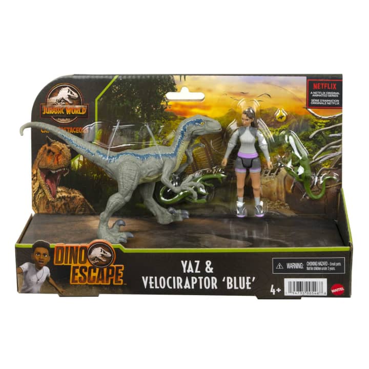 Jurassic World Camp Cretaceous Yaz & Velociraptor Blue Figure Set