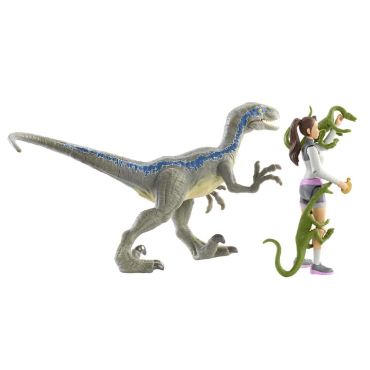 Jurassic World Camp Cretaceous Yaz & Velociraptor Blue Figure Set