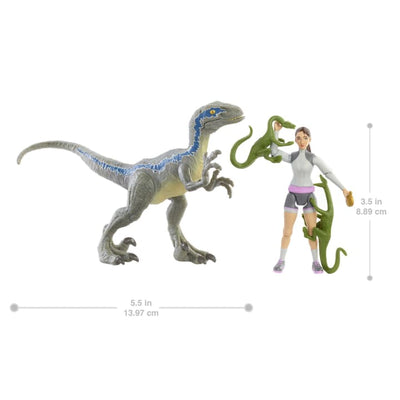 Set de Figuras Jurassic World Campamento Cretácico Yaz & Velociraptor Blue