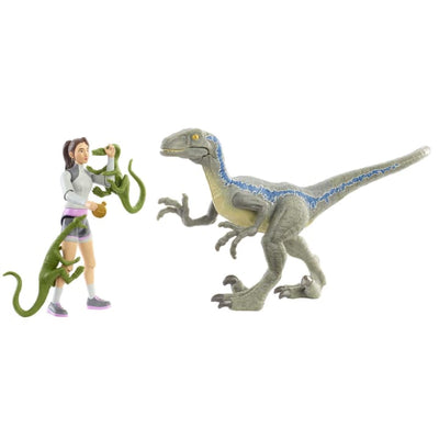 Set de Figuras Jurassic World Campamento Cretácico Yaz & Velociraptor Blue