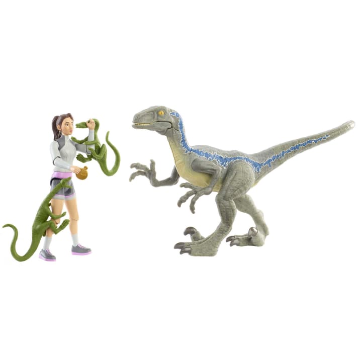 Jurassic World Camp Cretaceous Yaz & Velociraptor Blue Figure Set